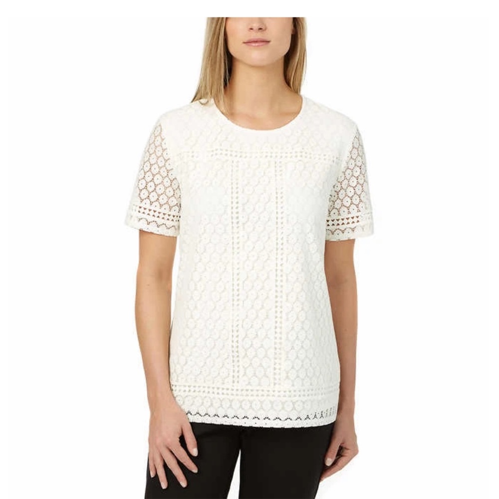 Badgley Mischka White Lace Shirt/Top